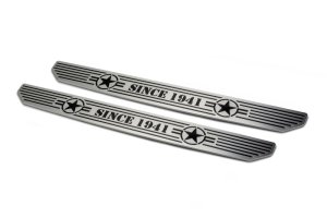 Jeep Wrangler JL Sill Plates - Front - DV8 Offroad - Since 1942 Logo - Black - `18-`27